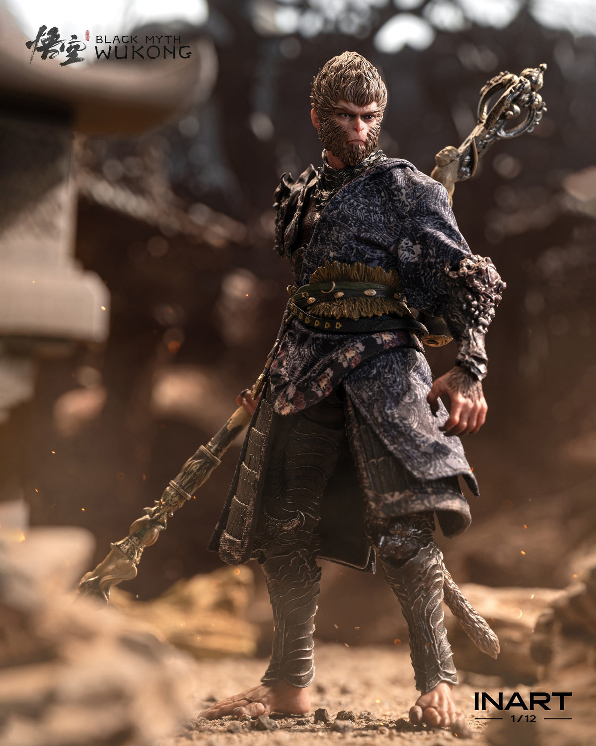 INART x Game Science Black Myth Wukong The Destined One Deluxe Version 1/12 Scale Action Figure with bronze armor and staff