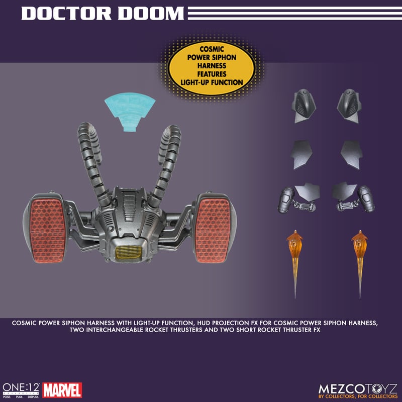 Mezco One:12 Collective Doctor Doom 1/12 scale Marvel action figure reissue Box content