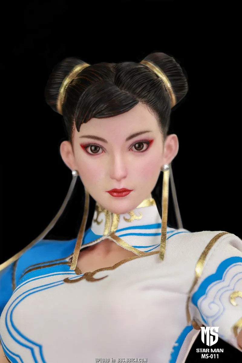 1/6 Female Fighter Chun-Li Blue Cloud Patterned White Cheongsam Version MS-011 by Star Man Studio