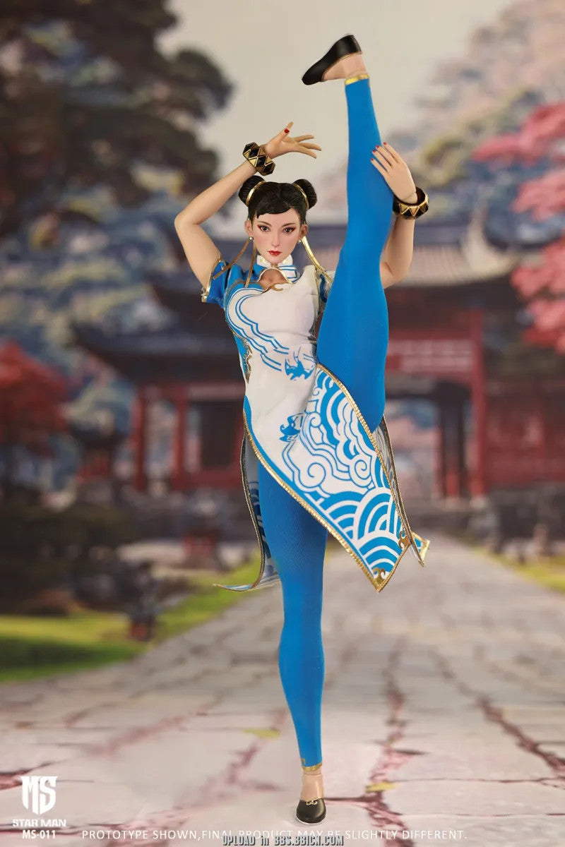 1/6 Female Fighter Chun-Li Blue Cloud Patterned White Cheongsam Version MS-011 by Star Man Studio