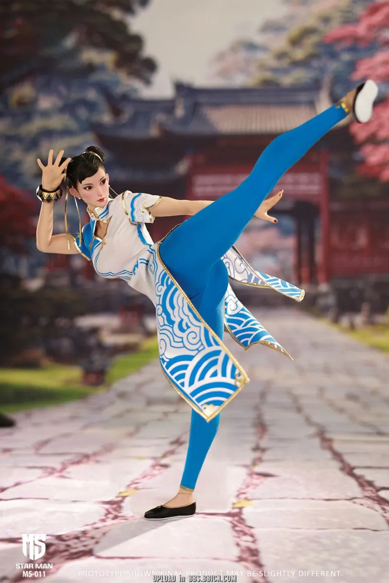 STAR Man MS-011 Street fighter Blue Chun li Version 1/6 Action Figure (Blue Cloud Patterned White Cheongsam Ver.)