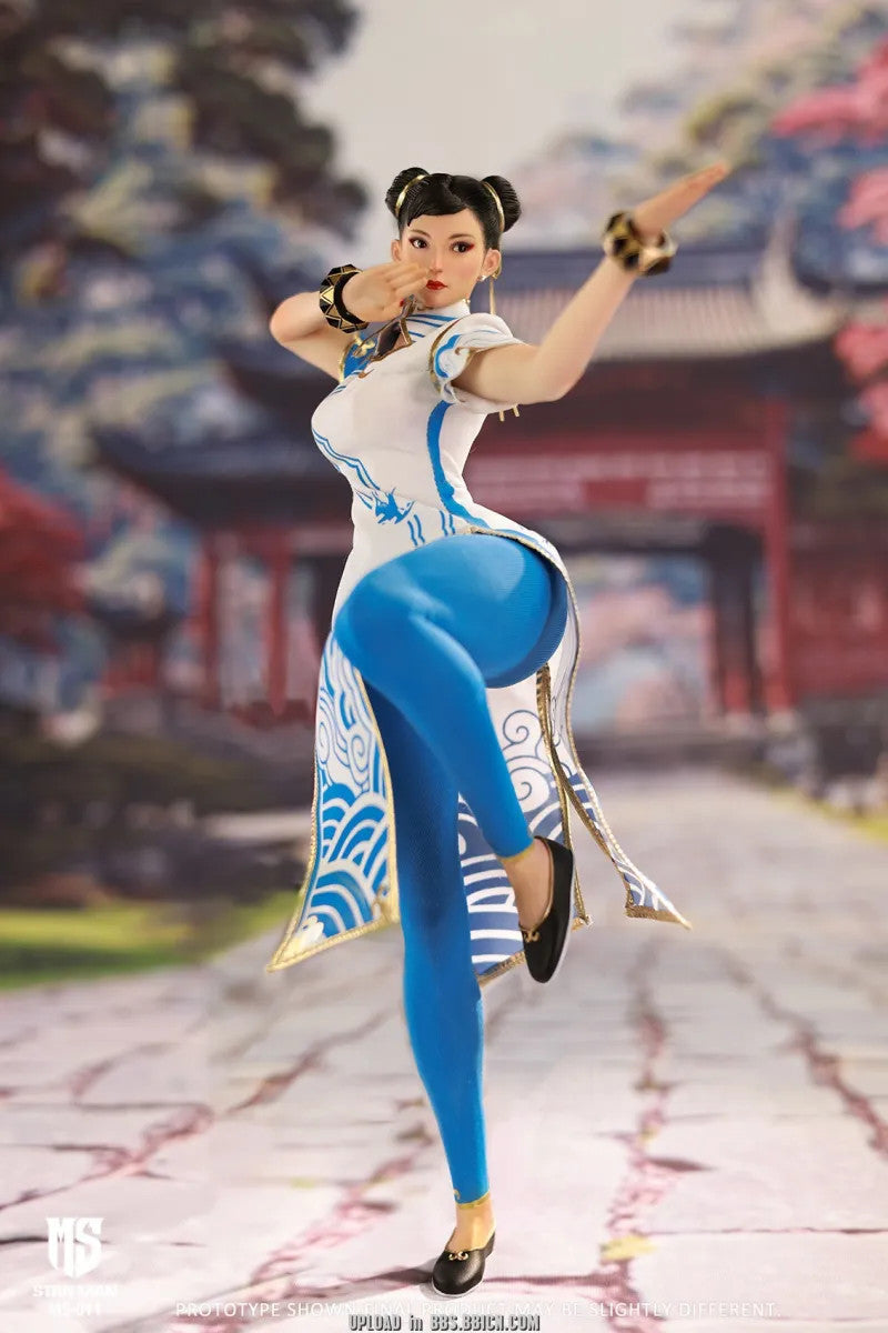 STAR Man MS-011 Street fighter Blue Chun li Version 1/6 Action Figure (Blue Cloud Patterned White Cheongsam Ver.)