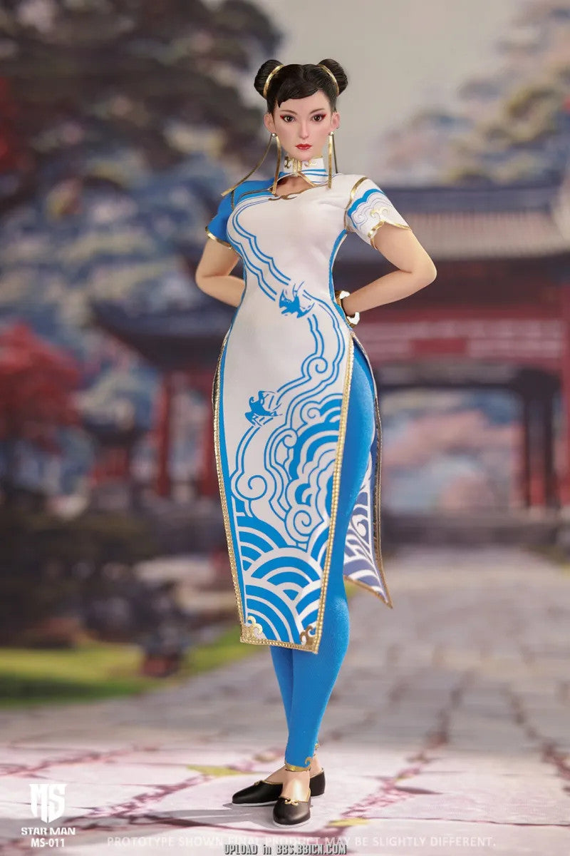 STAR Man MS-011 Street fighter Blue Chun li Version 1/6 Action Figure (Blue Cloud Patterned White Cheongsam Ver.)