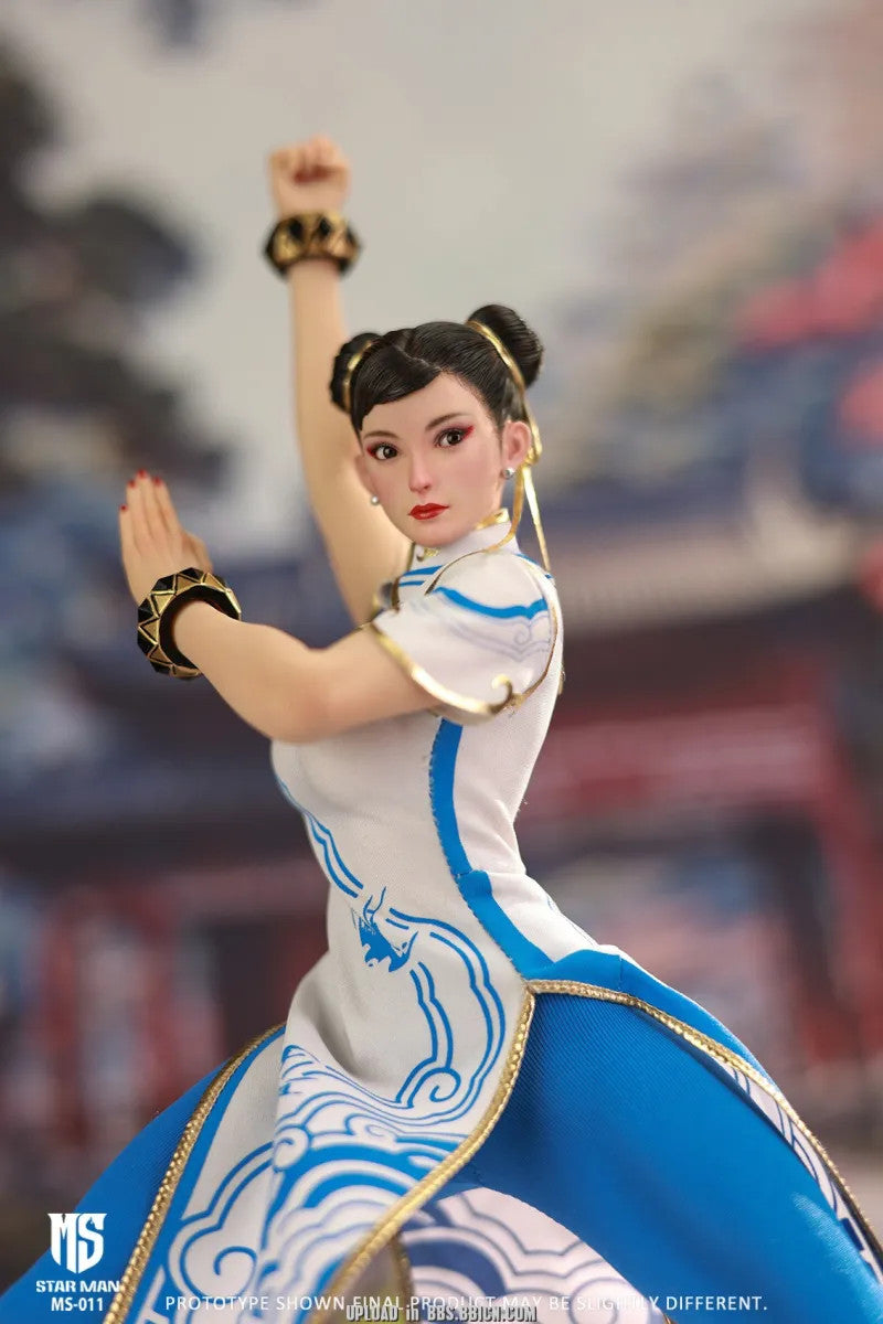 STAR Man MS-011 Street fighter Blue Chun li Version 1/6 Action Figure (Blue Cloud Patterned White Cheongsam Ver.)