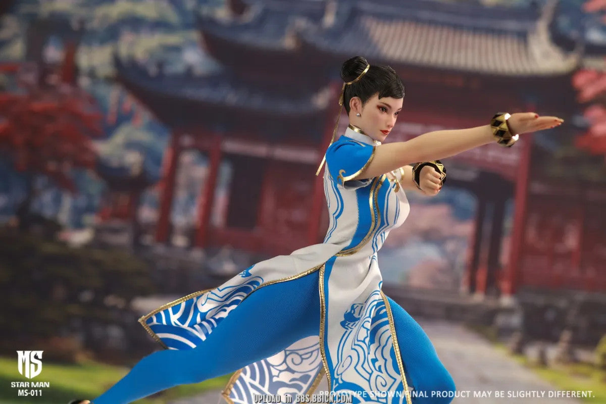 STAR Man MS-011 Street fighter Blue Chun li Version 1/6 Action Figure (Blue Cloud Patterned White Cheongsam Ver.)