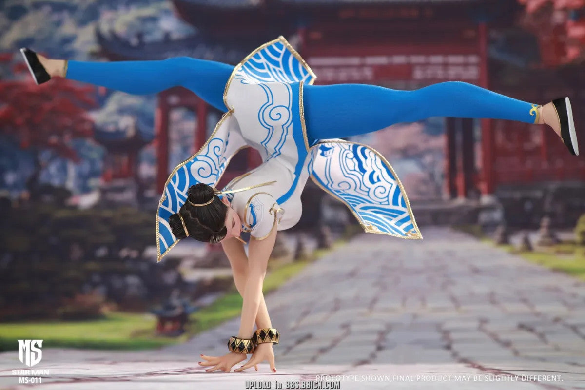 STAR Man MS-011 Street fighter Blue Chun li Version 1/6 Action Figure (Blue Cloud Patterned White Cheongsam Ver.)