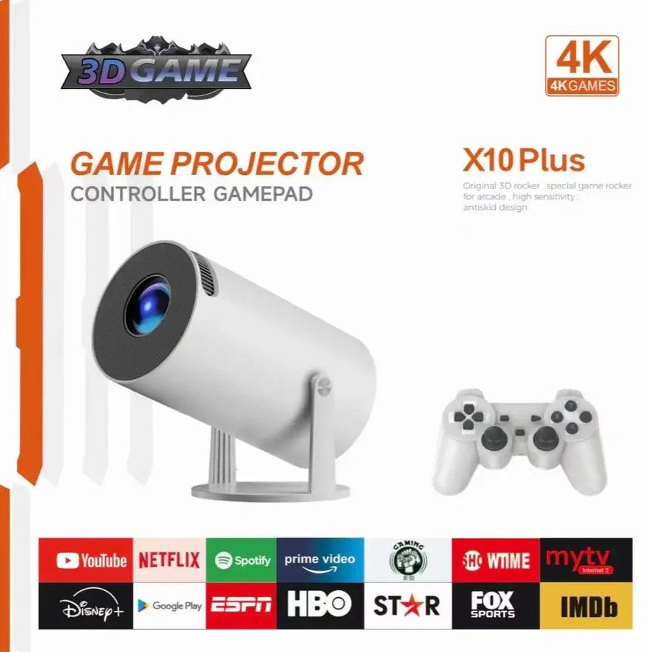X10 Plus Game Projector Classic Retro Video Game Console 64GB 10000 Games LCD Potable Projector 4K