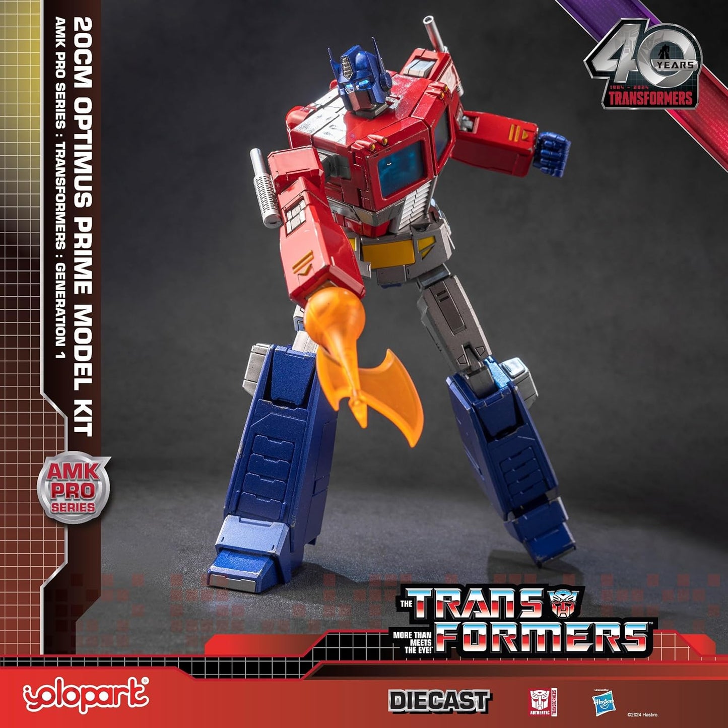 YOLOPARK AMK PRO Transformers G1 Optimus Prime action figure with weapons and Energon display base