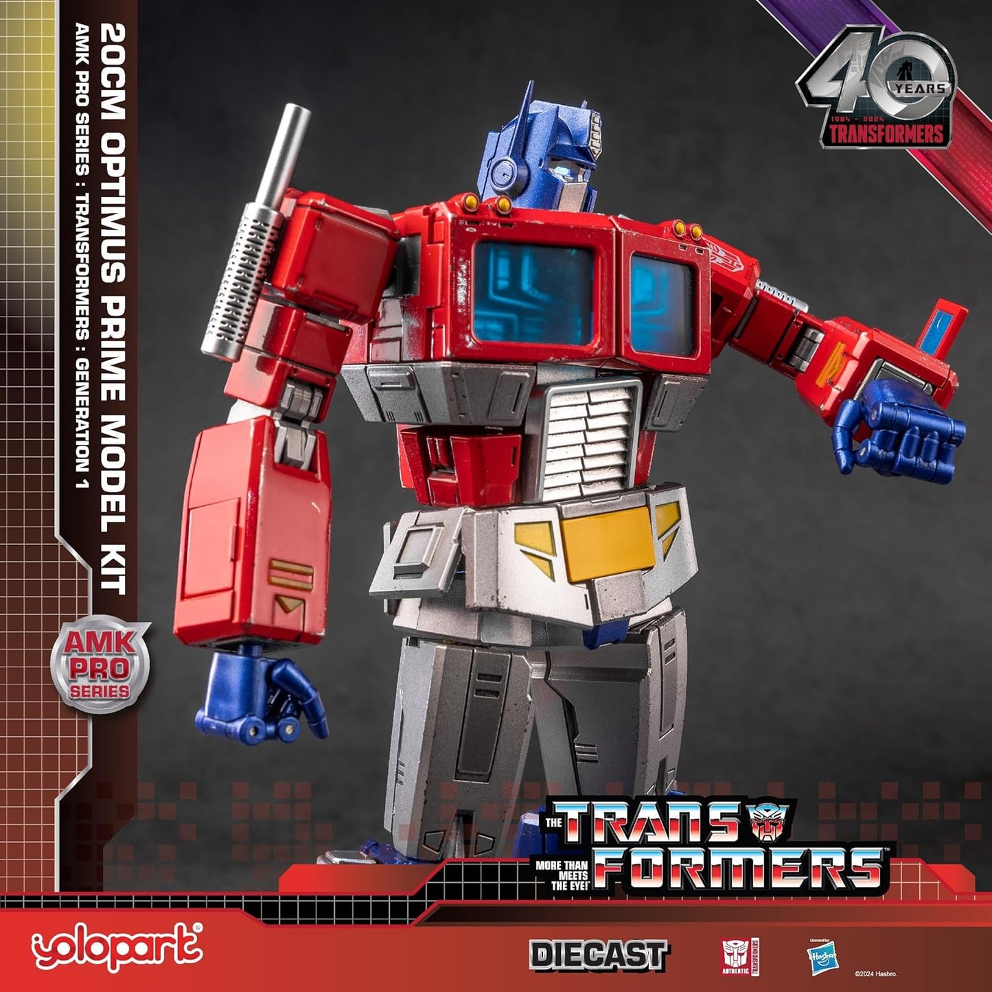 YOLOPARK AMK PRO Transformers G1 Optimus Prime action figure with weapons and Energon display base