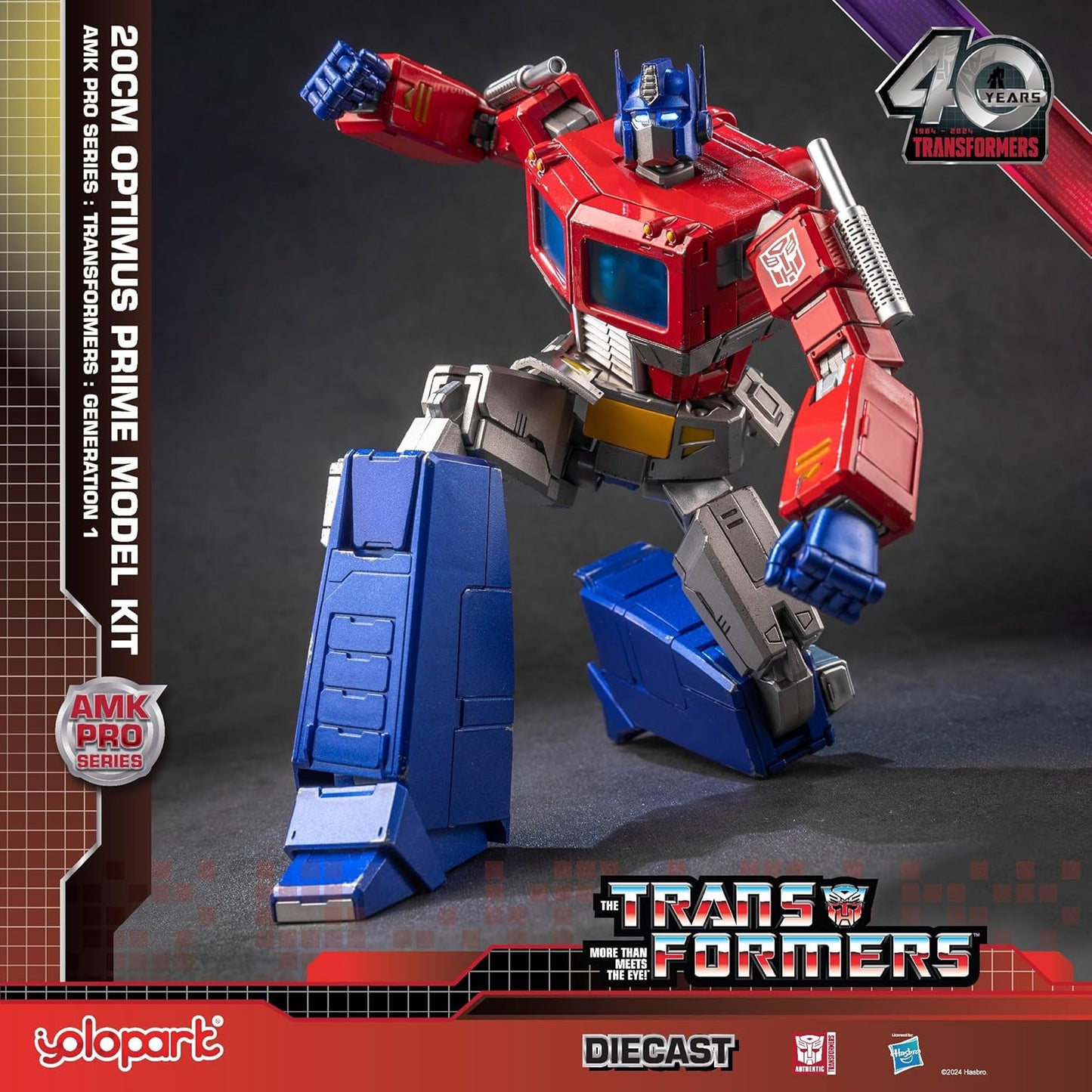 YOLOPARK AMK PRO Transformers G1 Optimus Prime action figure with weapons and Energon display base