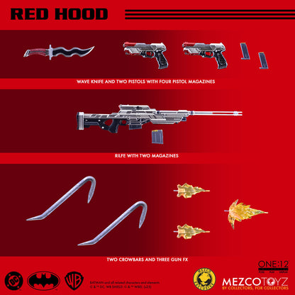 Mezco One 12 Collective Red Hood 1/12 scale DC Comics action figure Box content