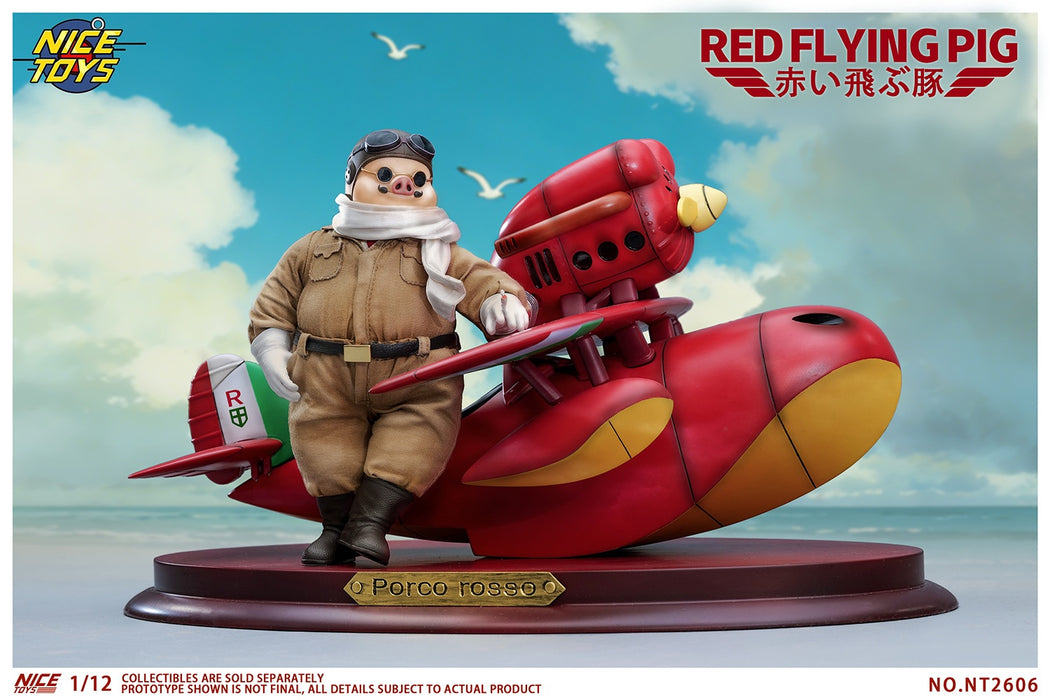 NICETOYS Red Flying Pig NT2606B airplane set 1/12 scale display with accessories and support stand