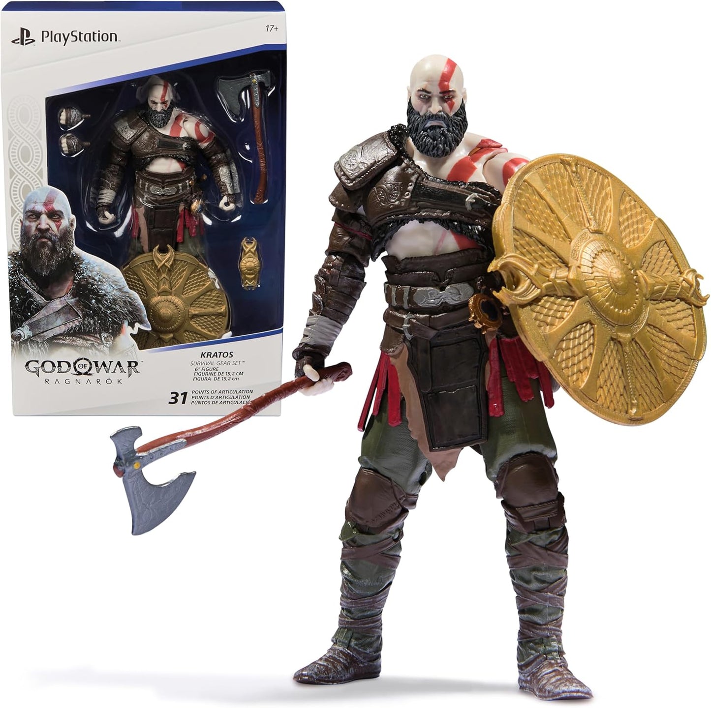 PlayStation God of War Ragnarök, 6” Kratos Action Figure with 5 Accessories