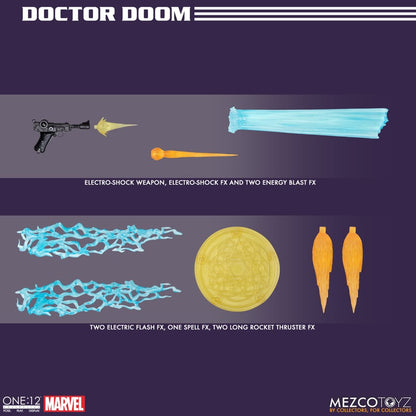 Mezco One:12 Collective Doctor Doom 1/12 scale Marvel action figure reissue Box content