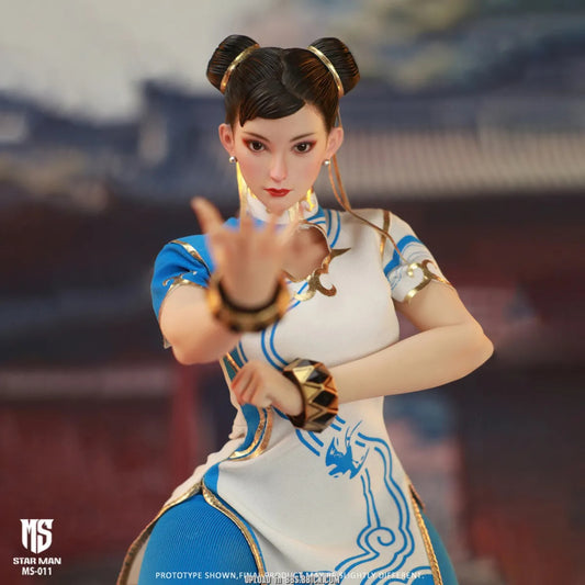 1/6 Female Fighter Chun-Li Blue Cloud Patterned White Cheongsam Version MS-011 by Star Man Studio
