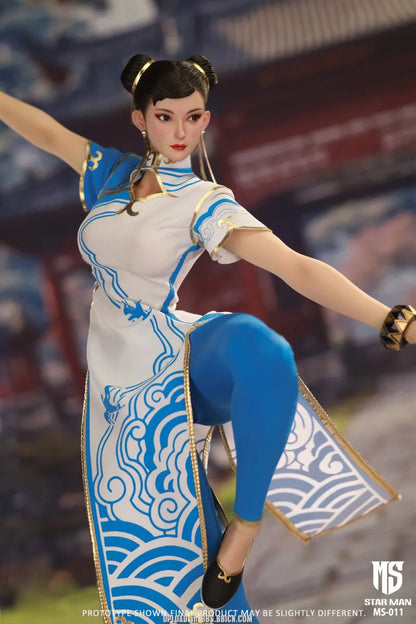 1/6 Female Fighter Chun-Li Blue Cloud Patterned White Cheongsam Version MS-011 by Star Man Studio