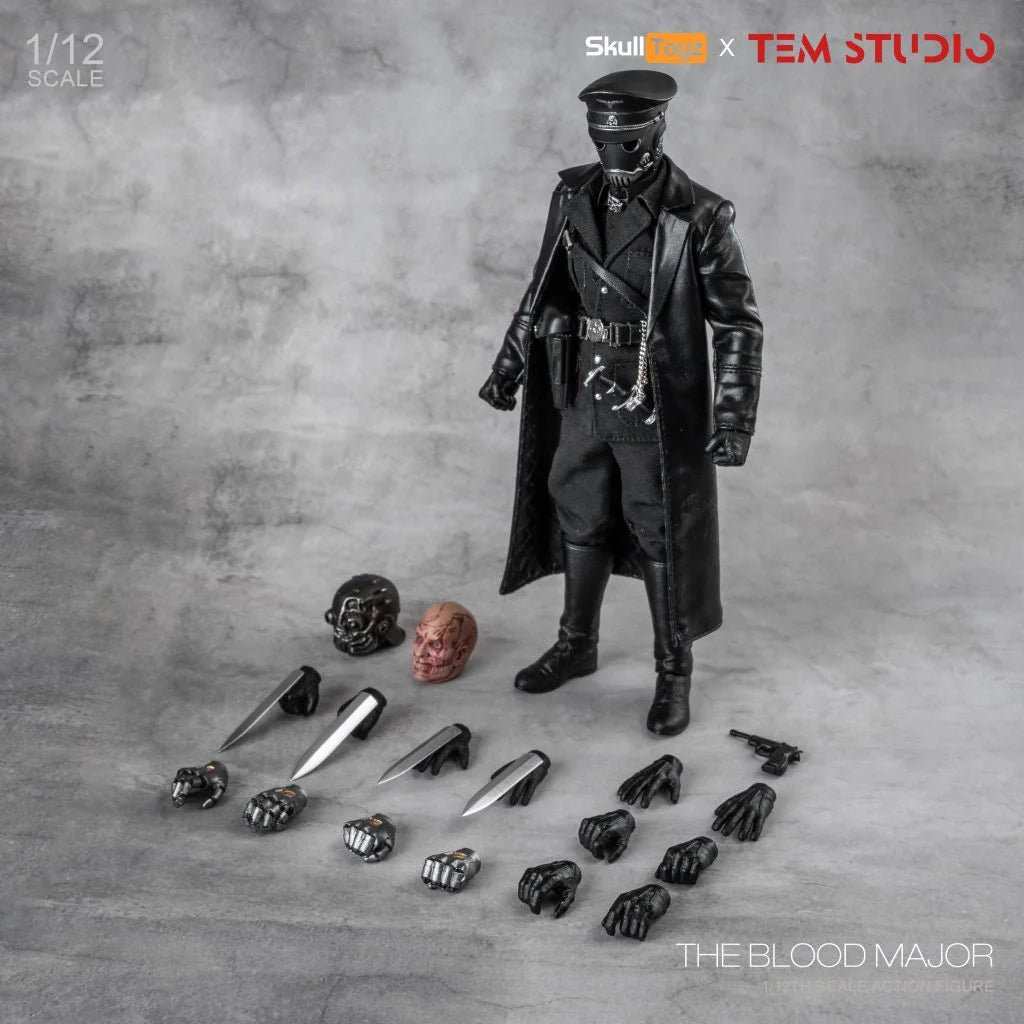 TEM STUDIO Skull Toyz The Blood Major 1/12 Action Figure TEMS002 collectible figure with masked head and military coat Box content
