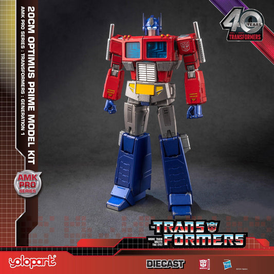 YOLOPARK AMK PRO Transformers G1 Optimus Prime action figure with weapons and Energon display base