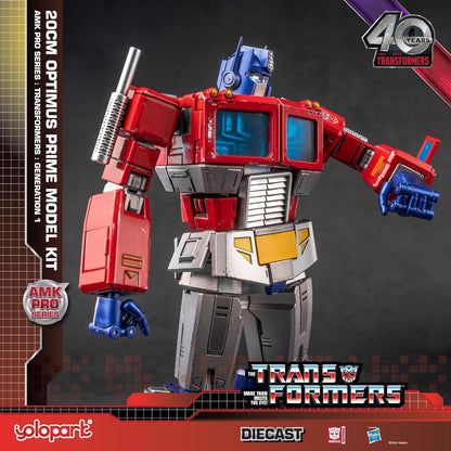 YOLOPARK AMK PRO Transformers G1 Optimus Prime action figure with weapons and Energon display base