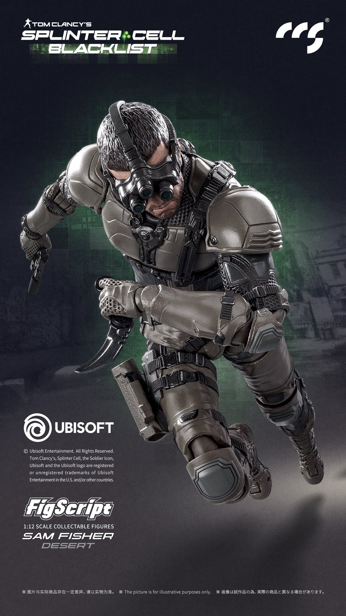 CCSToys FigScript Splinter Cell Blacklist Sam Fisher Desert Version 1/12 action figure – view 6 – SugoiCollectible New Zealand