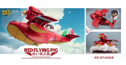 NICETOYS Red Flying Pig NT2606B airplane set 1/12 scale display with accessories and support stand