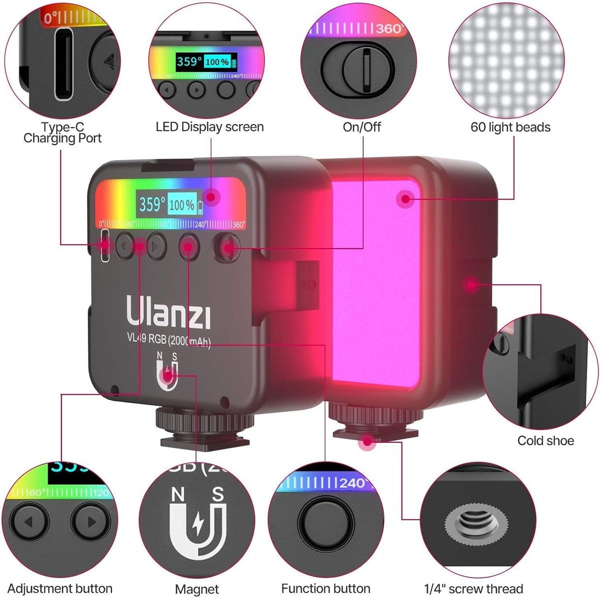 Ulanzi VL49 RGB Pocket LED Video Light 2500K–9000K (Local Stock)