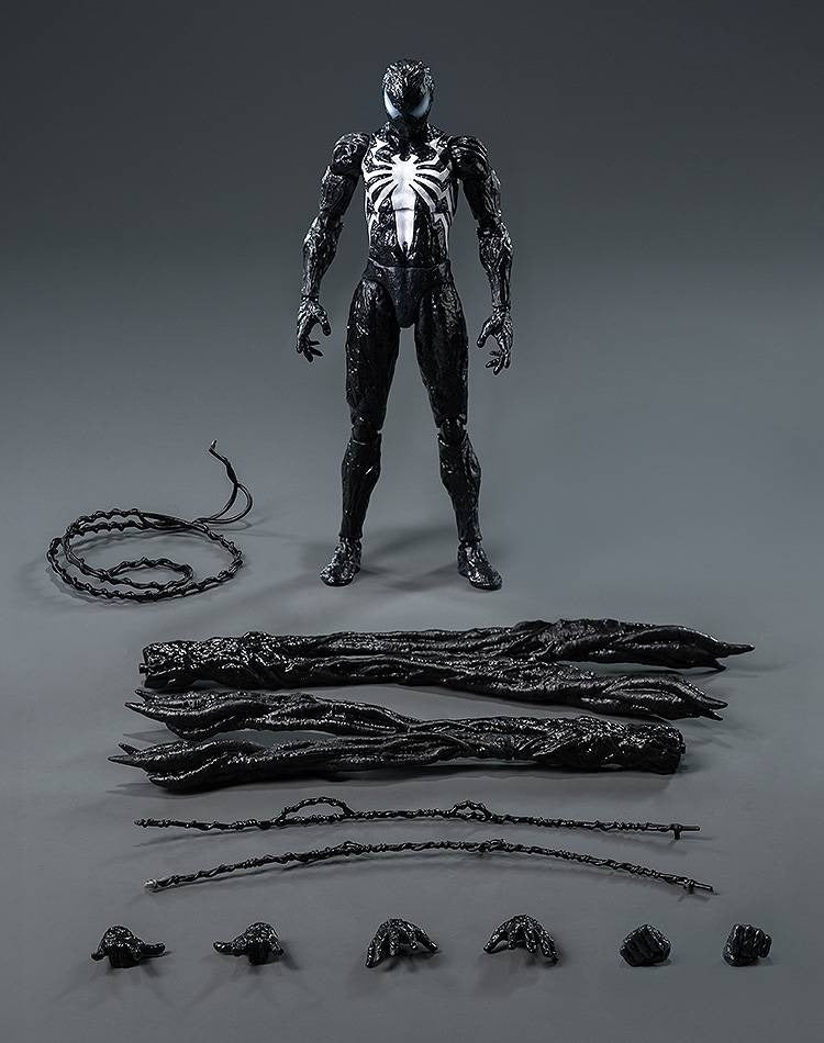 threezero DLX Marvel's Spider-Man 2 Spider-Man Symbiote Suit Peter Parker 1/12 Scale Action Figure Box content