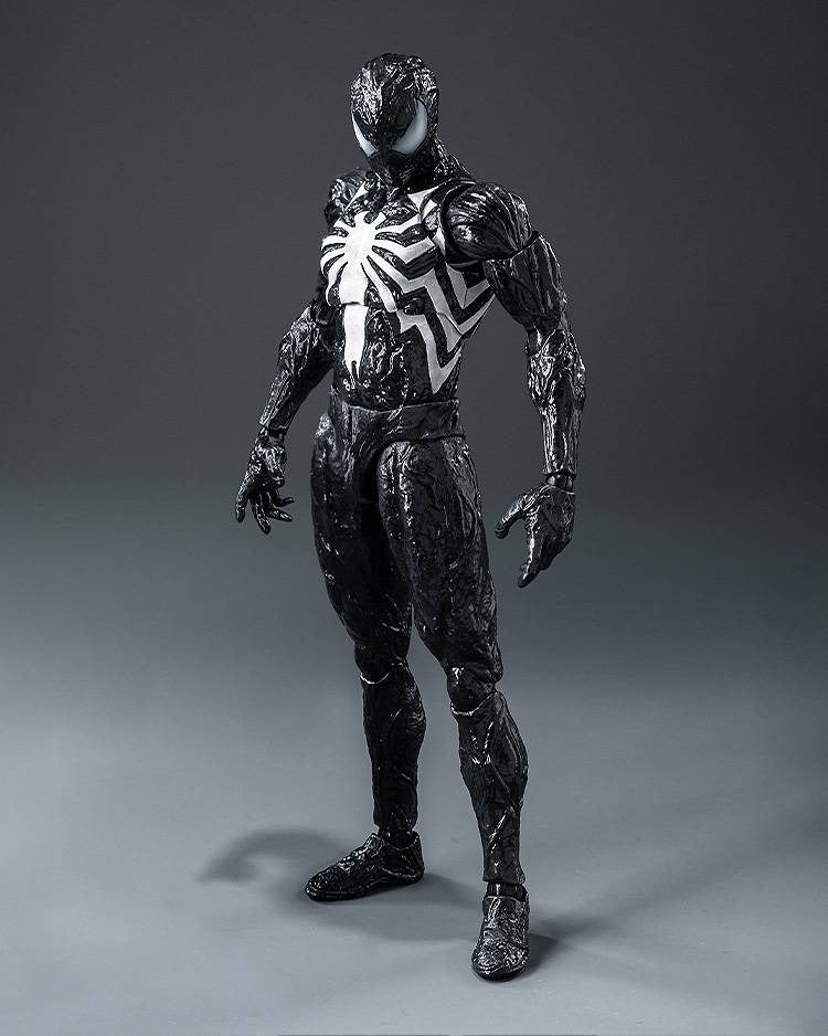 threezero DLX Marvel's Spider-Man 2 Spider-Man Symbiote Suit Peter Parker 1/12 Scale Action Figure with symbiote tendrils