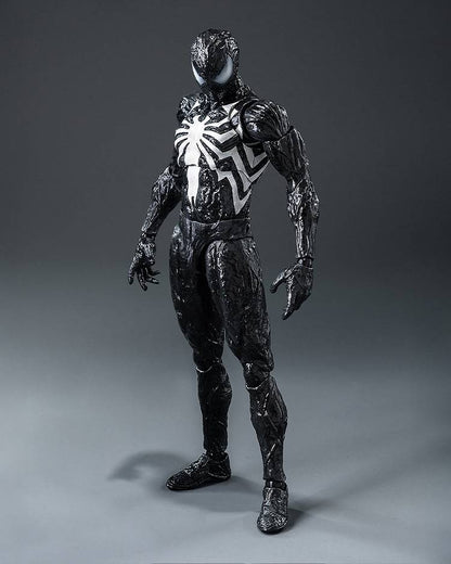 threezero DLX Marvel's Spider-Man 2 Spider-Man Symbiote Suit Peter Parker 1/12 Scale Action Figure with symbiote tendrils