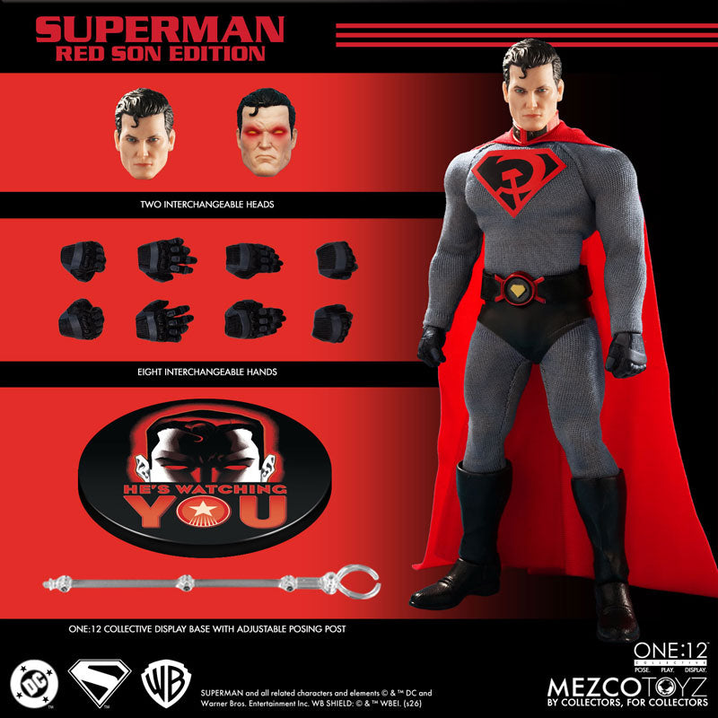 Mezco One:12 Collective Red Son Superman 1/12 scale action figure Box content