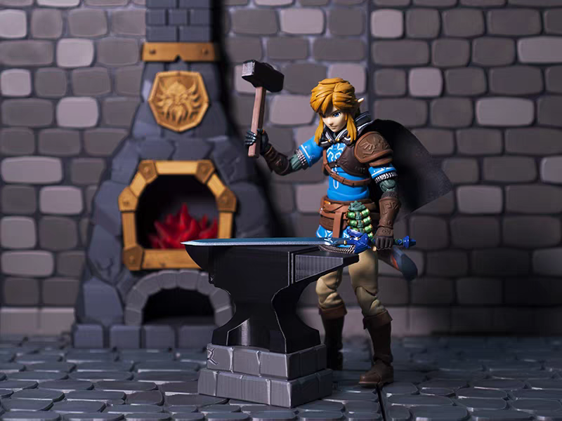 1/12 Scale Grey Brick Dungeon Scene Black Smith Weapon Shelf Diorama
