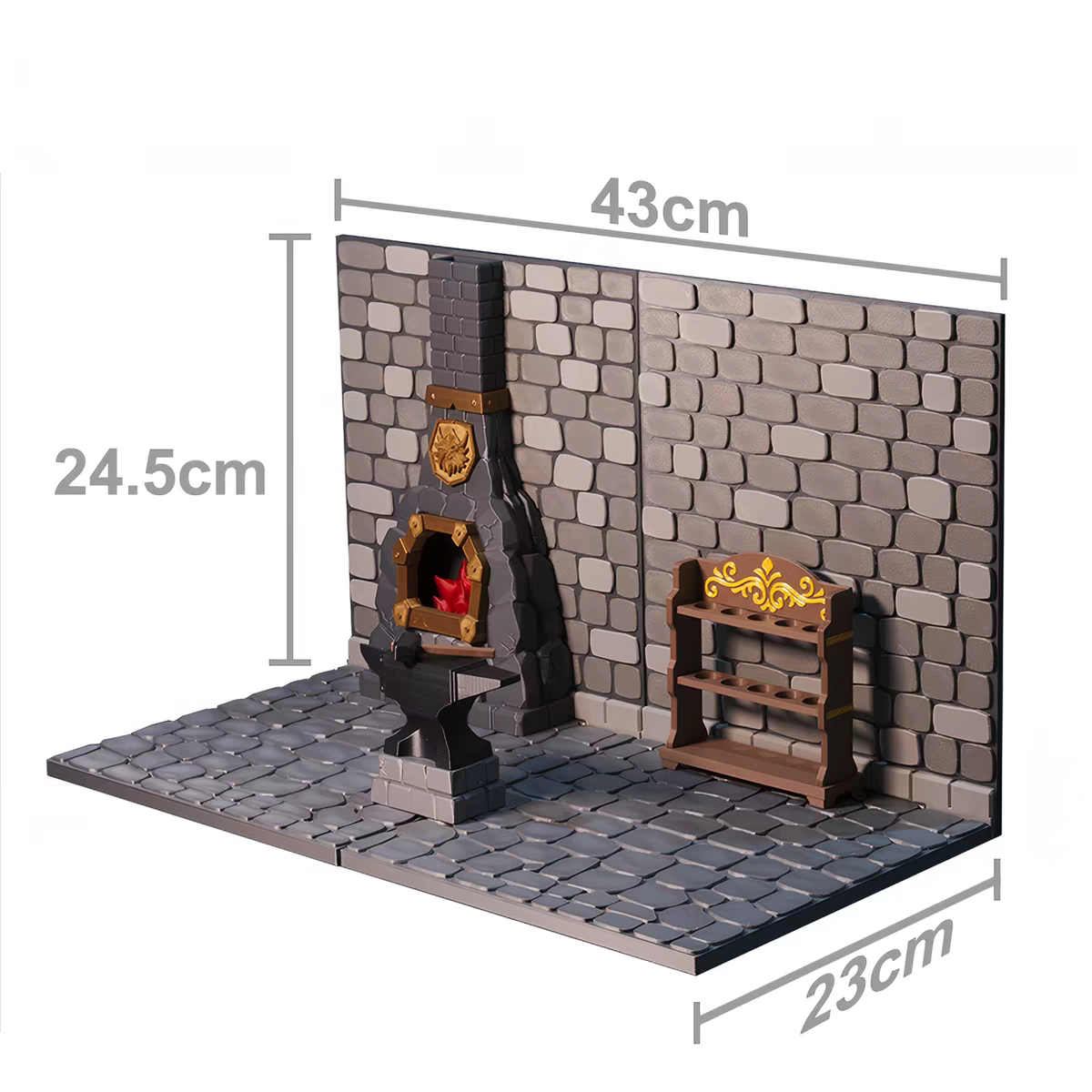 1/12 Scale Grey Brick Dungeon Scene Black Smith Weapon Shelf Diorama
