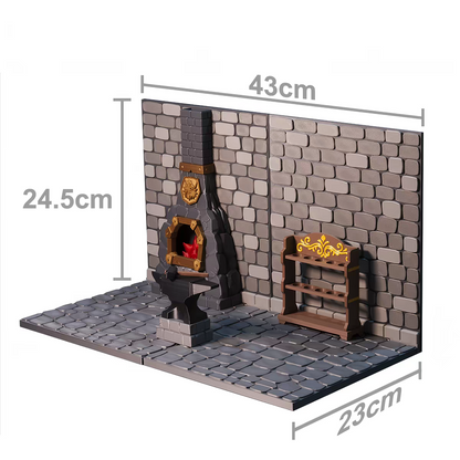 1/12 Scale Grey Brick Dungeon Scene Black Smith Weapon Shelf Diorama