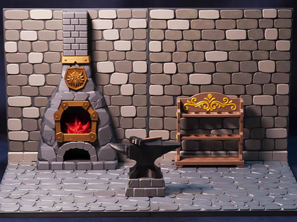 1/12 Scale Grey Brick Dungeon Scene Black Smith Weapon Shelf Diorama