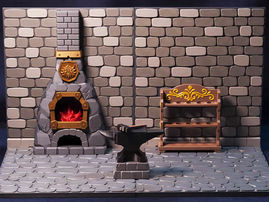 1/12 Scale Grey Brick Dungeon Scene Black Smith Weapon Shelf Diorama