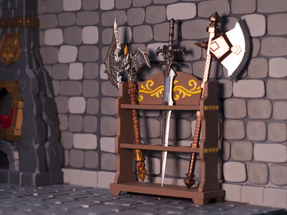 1/12 Scale Grey Brick Dungeon Scene Black Smith Weapon Shelf Diorama